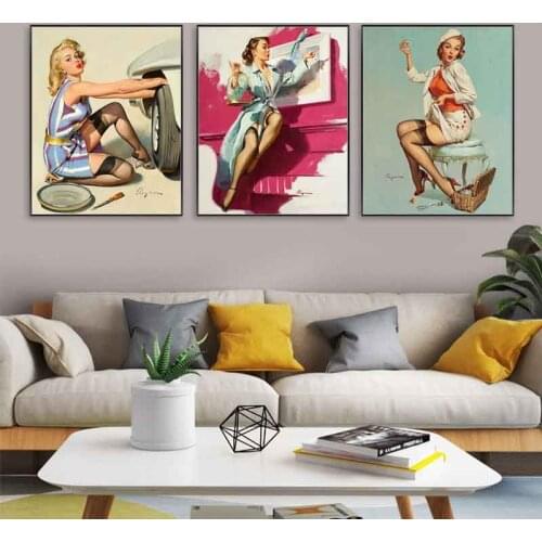 Fashion Sexy Woman Girl Wall Art Poster and Print Vintage Vogue Figure Canvas Painting Wall Pictures For Living Room Decor