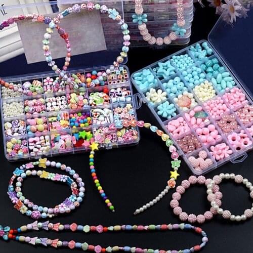 Kit for Make Bracelets Beads Toys for Children DIY 24 Grid Handmade Making Puzzles Beads for Girls Kit Girls Toys for 3 5 7 9 11