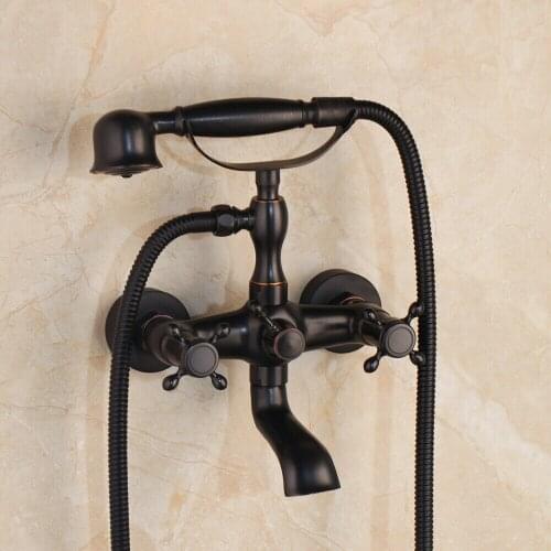 Wall Mounted Bathtub Faucet Oil Rubbed Bronze Tub Sink Faucet Telephone Style Bathroom Bath Shower Set with Handshower ZD1122