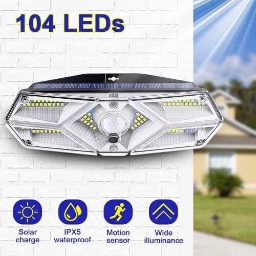 104 LED Solar Wall Light Outdoor Christmas Street Lamp Sunlight Waterproof PIR Motion Sensor Solar Powered Garden Security Light