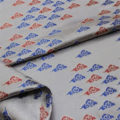 NW102 Sliver Base Blue Red Clouds Brocade Fabric Chinese Silk Brocade Jacquard Jacket Clothes For Men DIY Sewing Materials