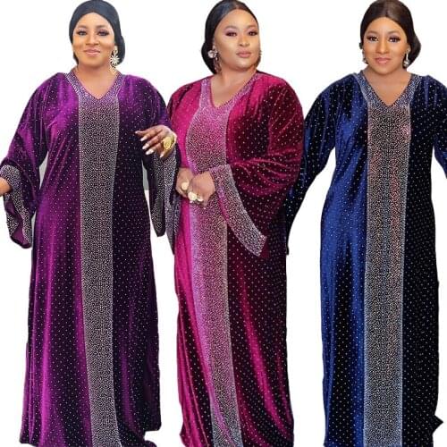 New African Womens Dashiki Fashion Abaya Stylish KWA Nail Bead Full Drill Loose Long Dress ONE Size Bust 110CM Length 152CM