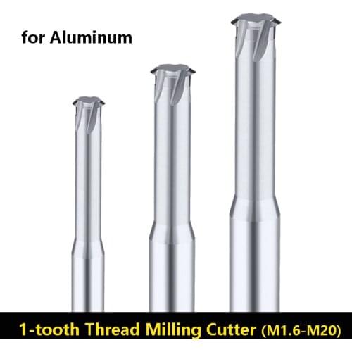 1pcs Single-Tooth Threading Milling Cutter for Aluminum Special for Aluminum Alloy Tungsten Steel End Mills Metric M1.6-M20