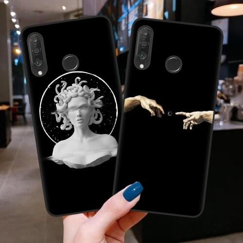 Luxury Statue Abstract Art David Medusa Case For Huawei P10 P20 P30 P40 Lite E Pro Soft Black Silicone Phone Cover Coque Fundas