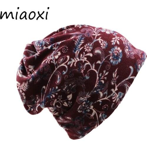 Miaoxi New Casual Adult Women Hat Scarf Comfortable Girls Autumn Skullies & Beanies Fashion Floral Warm Cap Caps mx-308