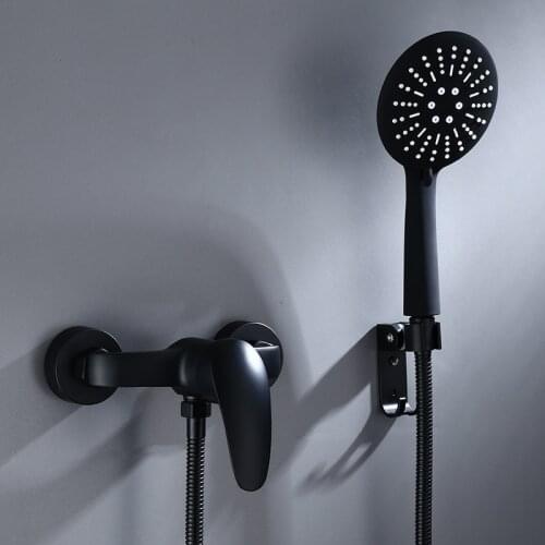 Bathroom Shower Faucet Black Brass Wall Mount Shower set Handheld Single Handle Luxury Bathroom Mixer Tap