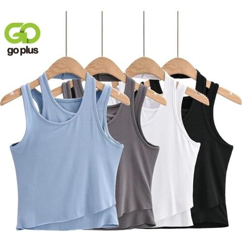 GOPLUS Y2K Top Women Summer 2021 Fake Two Piece White Black Tank Top Sleeveless Tees Haut Blanc Camiseta Tirantes Mujer C11220