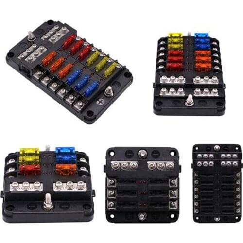 WUPP 12V 32V Plastic Cover Fuse Box Holder M5 Stud With LED Indicator Light 6 Ways 12 Ways Blade For Auto Car Boat Marine Trik