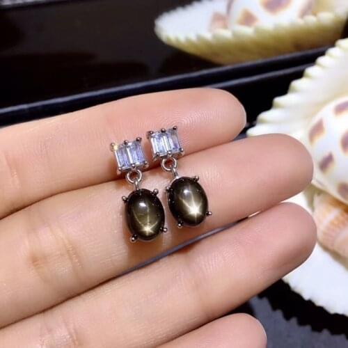 Natural starlight sapphire gem drop earrings 925 silver Natural gemstone earring women elegant simple square round gift jewelry