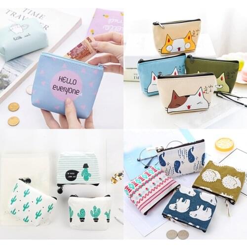 Women Canvas Coin Purse Card Key Mini Purses Pouch Girl Kids Children Cute Small Zipper Coin Purse Card Holder Wallet Bag Case