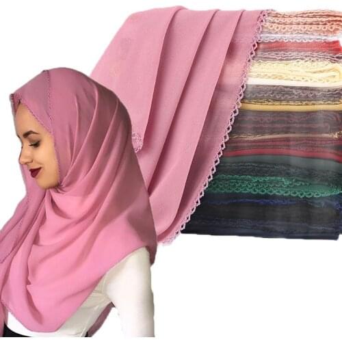 New Women Bubble Chiffon Floral Lace Scarves Shawls Hijab Plain Long Headband Fashion Scarf Wraps Muslim Shawls 1 Pc