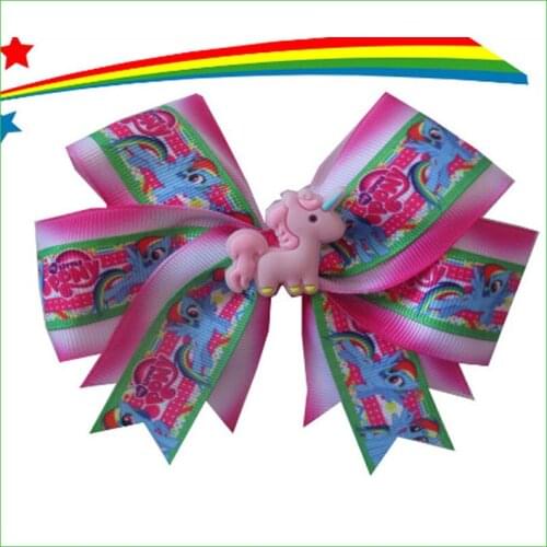 100 BLESSING Girl 4.5" Two Tone Cheer Hair Bow Clip Rainbow Unicorn Pony Hairbow