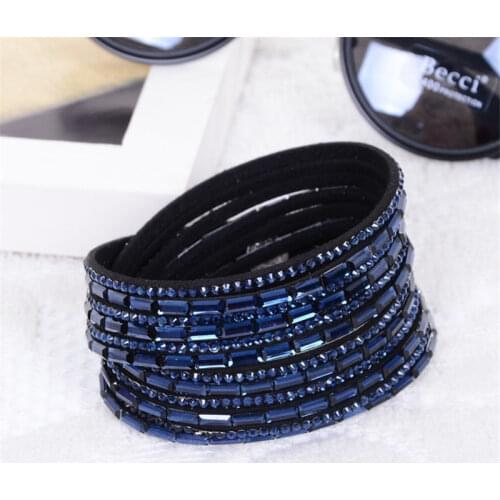 2020 New Fashion Trendy Bracelet Long Crystal Charm Leather Wrap Bracelets & bangles For Women Multilayer Rhinestone Hot Sale