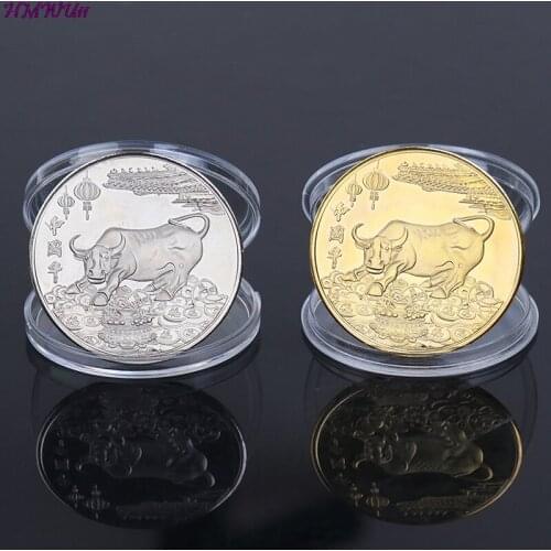 2021 Hot Sale New Year Gold Coin Twelve Zodiac Ox Commemorative Single Gold-plated Silver Coins Collection Gift