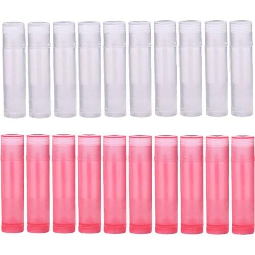 20x 5G DIY Plastic Lip Balm Tubes Refillable Lip Protector Bottles Clear+Pink