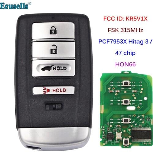 3+1/4 Buttons FSK 315MHz PCF7953X HITAG 3 /47 Chip Smart Remote Key (SUV) for Acura MDX RDX 2014-2020 FCC ID: KR5V1X HON66