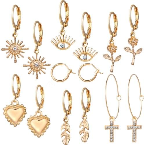 7 Pair/set Vintage Mixed Geometric Drop Earrings for Women 2019 Gold Eyes Cross Star Flower Circle Earring Set Female Jewelry