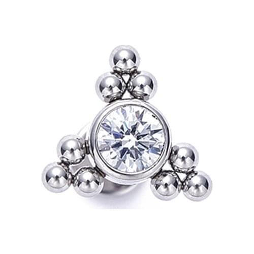 ASTM F136 Titanium Internally Threaded Triple Crystal and Ball Tragus Stud Piercing