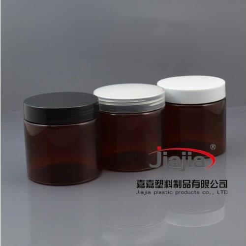 Free shipping200g PET Can Food storage with PP lid, 200ml Plastic Food Container Cream brown Jar with clear/white/black PP cover