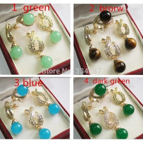 Free Shipping New Style 2019 Wholesale jadesstone yellow GP 12MM Earring Pendant Ring Necklace Sets(for one set)