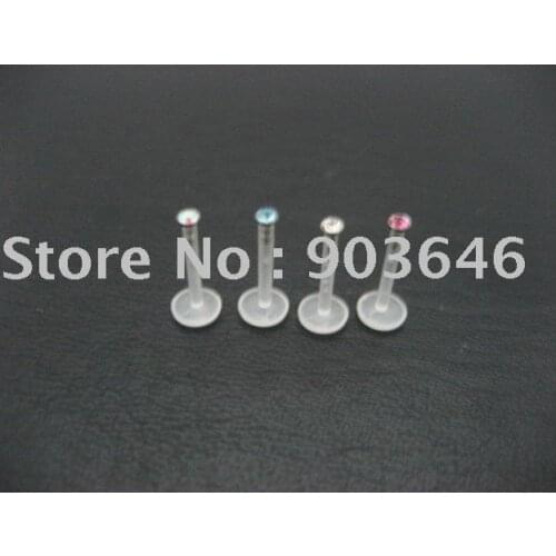 Free shippment LOT50pcs Body Piercing -Lip Labret Ring Bar 1.2X8X2MM Gems Lip/Ear Bar
