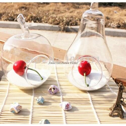 Party Big 2pcs Apple Pear Crystal Wedding Home Coffee Bar Decor Glass Vase for Bonsai Plant Clear F352