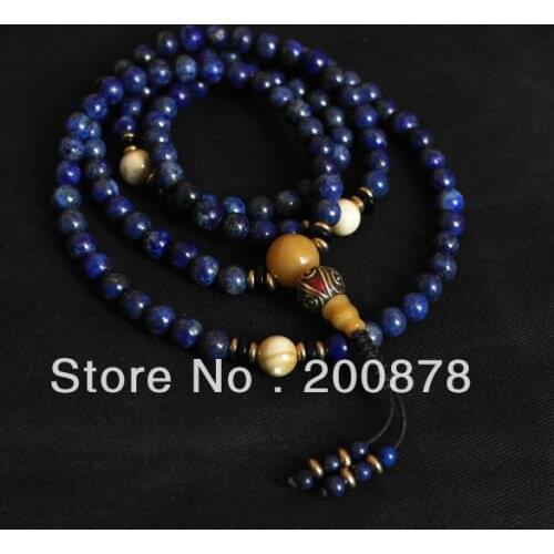 BRO603 Natural Navy Lapis Lazuli Meditation Mala 6mm Navy Blue Beaded Necklace for Girls Free Ship