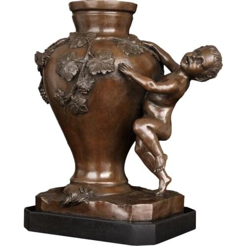 Europe Retro soft outfit Villa Home Furnishing Articles Big Vase Sculpture with Kid Statues for Decoration Antique Brass Vase