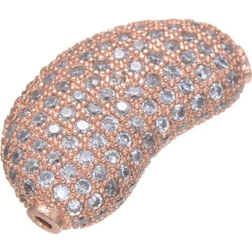 Handmade DIY Jewelry Findings Top Quality Copper Zircon Rhinestone Beads Rose Gold Color Pea Shape Big bead for jewelry making