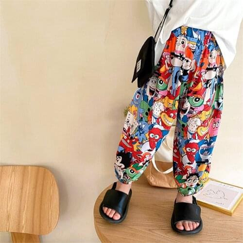 Children Summer Cartoon Printing Thin Cool Trousers Boys and girls cotton soft all-match harem pants