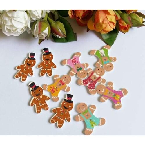 40pcs 2 Holes Gingerbread Man Christmas Button Decorative for Craft Sewing Wood Button For Clothing Kid Clothes Decoration