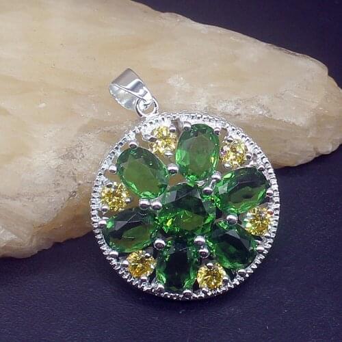 Gemstonefactory Jewelry Big Promotion 925 Silver Round Yellow Citrine Peridot Women Ladies Mom Gifts Necklace Pendant 20213936