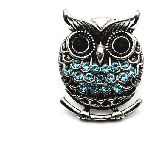 Hot Sale 6pcs/lot Blue Rhinestone Owl Snap Buttons Metal Snap Charms Fit 18mm/20mm Ginger Snap Bracelet Necklace DIY Jewelry