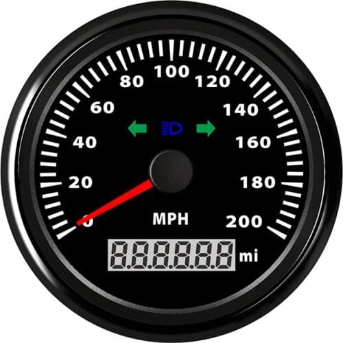 Boat Motorcycle GPS Speedometer 200MPH Left Right High Beam Over Speed Buzzer Alarm Value Adjustable Red Backlight 85MM 12V 24V