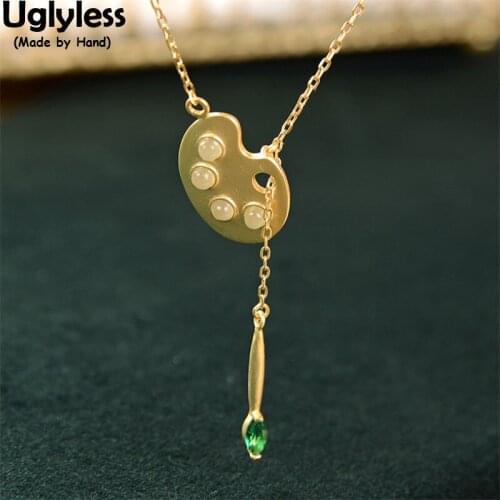 Uglyless Creative Lotus Root Chokers Necklaces for Women Natural Jade Eastern Beauty Dress Necklaces +Chain Zircon Tassels Jewel