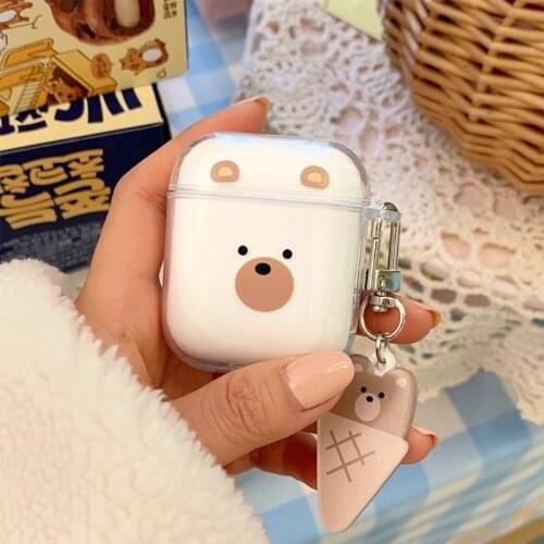 Cute Ice Cream Bear Pendant Transparent Wireless Bluetooth Headset Soft Cover for Airpods 2 Airpod Pro 3 Earphone Protective