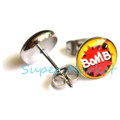 New Arrival Cute Earring Stud Bomb cool logo popular ear ring Nail High quality 10mm ball 100pcs/lot Child not allergic