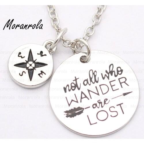 New arried "Not All Who Wander Are Lost "Jewelry copper Necklace & Keychain Compass charm inspirational Jewelry