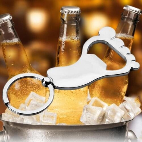 Beer Opener Multifunctional Practical Stainless Steel Anti-scratch Footprint Shape Keychain Ring Holder for Home