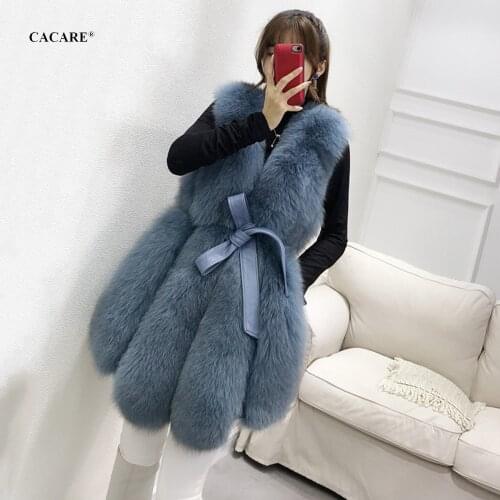 CACARE Faux Fur Coat Women Long Fake Fur Vest Jacket Fluffy Teddy Coat Fashion Winter 3 Choices D0066 with Waist Belt