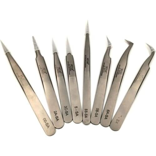 VETUS SA Series Stainless Steel Tweezers Anti-magnetic Anti-acid Anti-corrosion for Eyelash Extension Makeups Lab Repair Tools