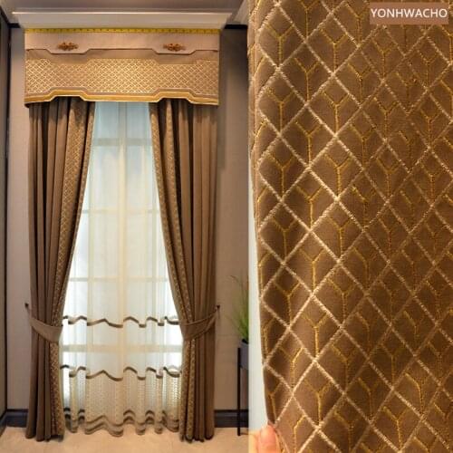 Custom curtain luxury American retro coffee velvet living room bedroom thick cloth blackout curtain valance tulle drape C857