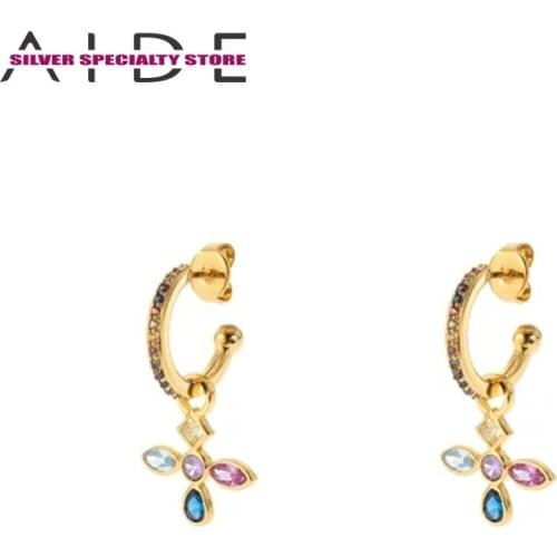 AIDE 925 Sterling Silver Earrings For Women 2020 Zircon Cross Stud Earring Girls Fine Jewelry Piercing Pendientes Brincos Gifts