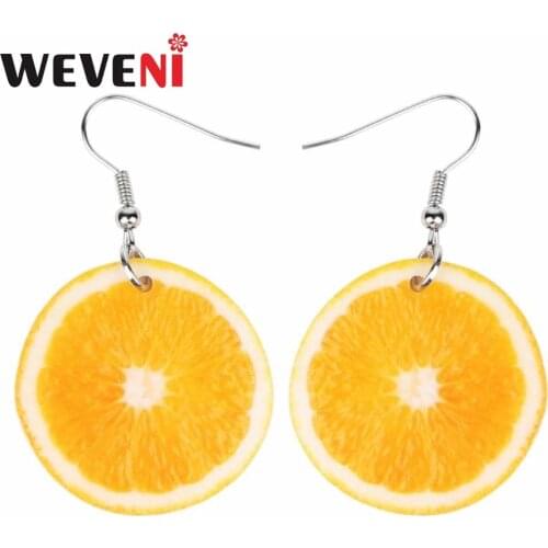 WEVENI Acrylic Big Round Lemon Orange Earrings Long Dangle Drop Fashion Summer Fruit Jewelry For Women Girls Teen Gift Wholesale