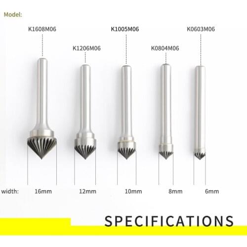 90 degree Conical Alloy Hard Metal Grinding Head 1pcs Wood Carving Tungsten Steel Rotary Boring Cutter K-type File Boring Tool