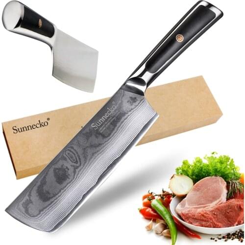 SUNNECKO 7" inch Cleaver Chef Knife Kitchen Knives Japanese Damascus VG10 Steel Cutter Tools Razor Sharp 60HRC Blade G10 Handle