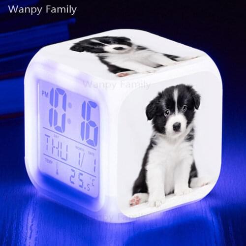 Pet Dog Golden Retriever LED Alarm Clock 7 Color Glowing Digital Alarm Clock For Kids room Night Light Electronic Watches Clock