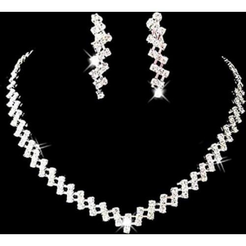 Bridal Wedding Prom Jewelry Shiny Rhinestone Elegant Necklace Earring Set Gift online shopping india necklace for women