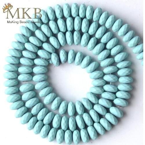 Light Blue Hematite Stone Natural Stone Rondelle Matte Rubber Beads For Jewelry Making 6mm Space Loose Beads Diy Bracelet 15"