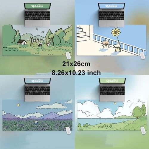 21x26cm Cat and Rabbit HD Thickened Mouse Pad Green Cute Cartoon Animal Personality Oversized Gaming Keyboard Table Mat